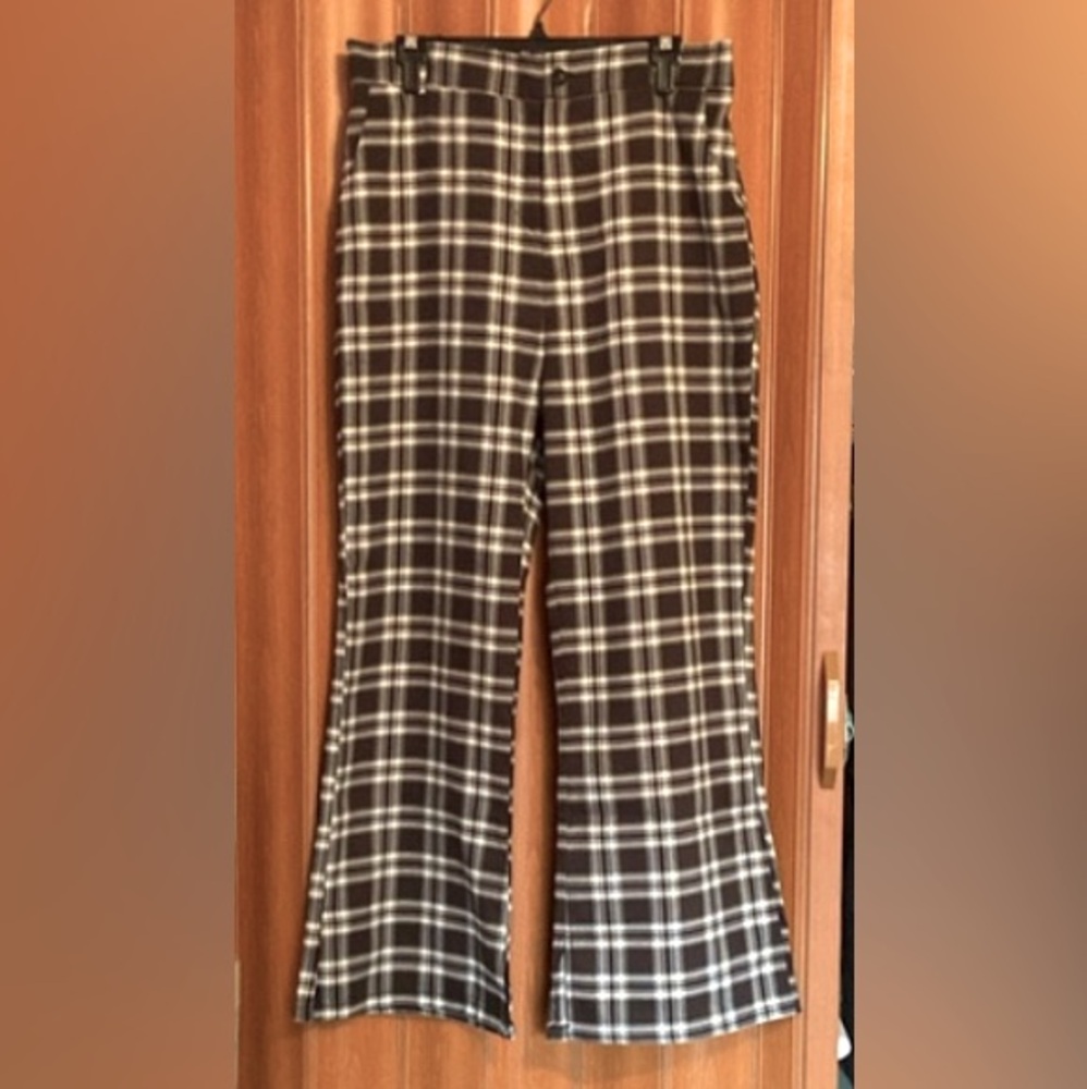 Kancy Kole Plaid High Rise Flare Black and White Pant Size XL